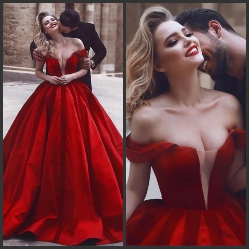 セクシーな赤いvネックイブニングドレス