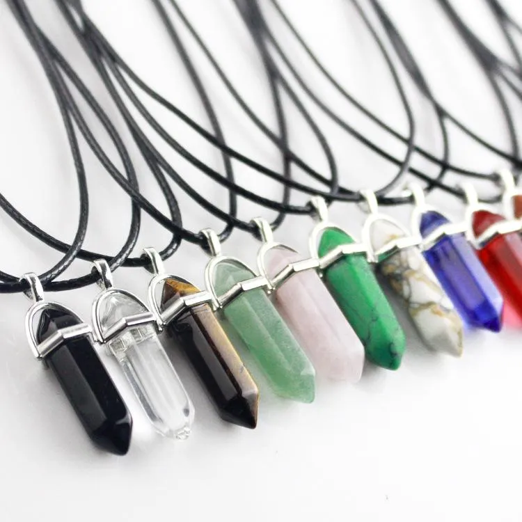 Natural Stone Hexagonal Prism Necklace Yoga Nya halsband Kvinnor Mens smycken Fashion Will och Sandy Drop Ship 380191