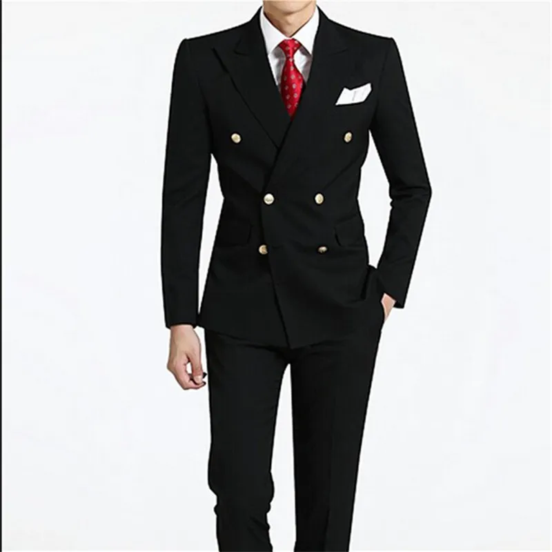 Beau Double-Breasted Groomsmen Peak Lapel Groom Tuxedos Hommes Costumes Mariage / Bal / Dîner Meilleur Blazer Homme (Veste + Pantalon + Cravate) AA165