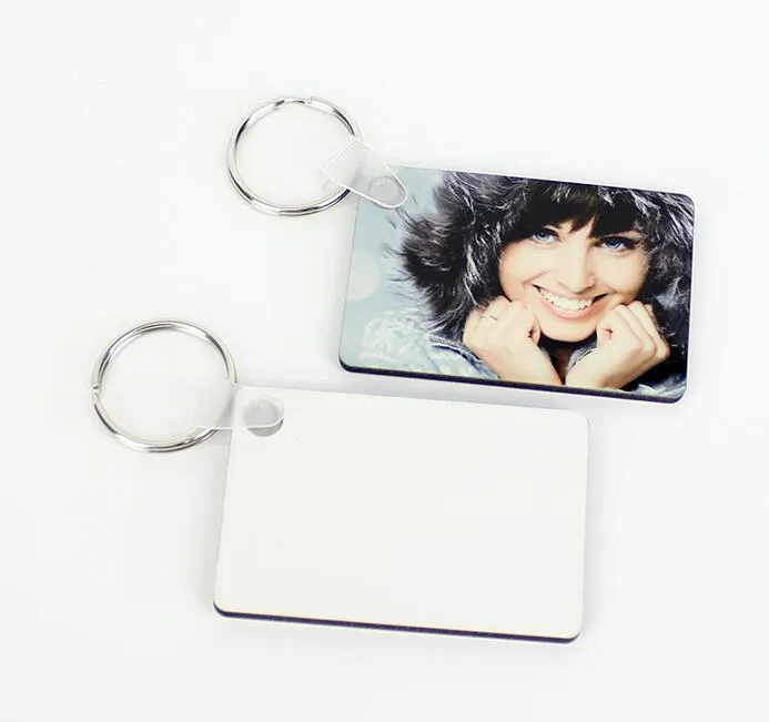 20st Sublimation Blank MDF Rectangl Trä Keychain Termisk överföring Skriv ut Design Bild Personlighet Reklam Anpassad present till väska