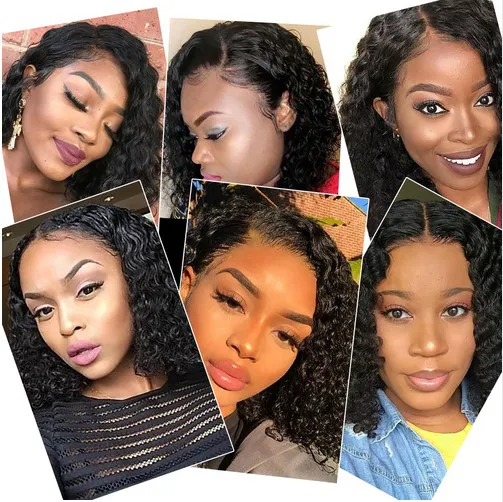 Femmes africaines Ameri longueur d'épaule cheveux brésiliens courts crépus bouclés perruque simulation cheveux humains court style bob bouclés rarement perruque avant en dentelle