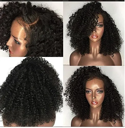 Lace Front Short Bob Perucas 150% Afro Peruca Humana Curly Curly Pré Arranque Branqueado Knots Remy Mongolian Human Wigs Human