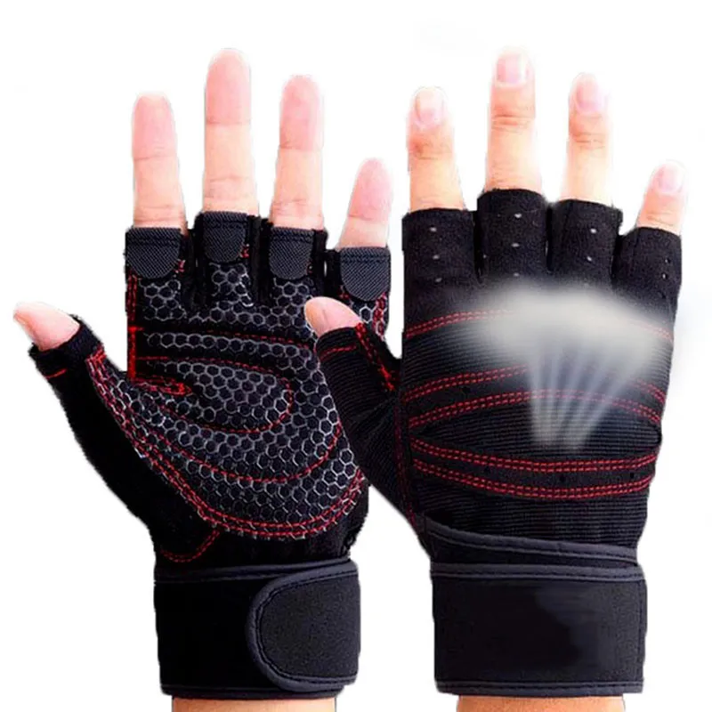 Moda-Body Building Training Guantes de levantamiento de pesas para hombres Mujeres Entrenamiento Medio dedo Fitness Ejercicio Gimnasio Fitness GYM Guantes Mitt2860