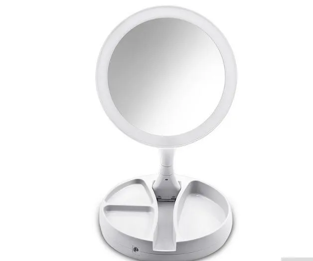 Portable rond pliable LED maquillage miroir femmes visage maquillage place miroir table bureau miroirs cosmétiques outils boîte de stockage cadeau