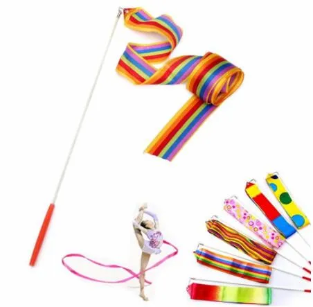 Fedex DHL Freeshipping 4M Gym Dance Ribbon Rhythmic Art Gymnastic Streamer Baton Twirling Rod Mix color