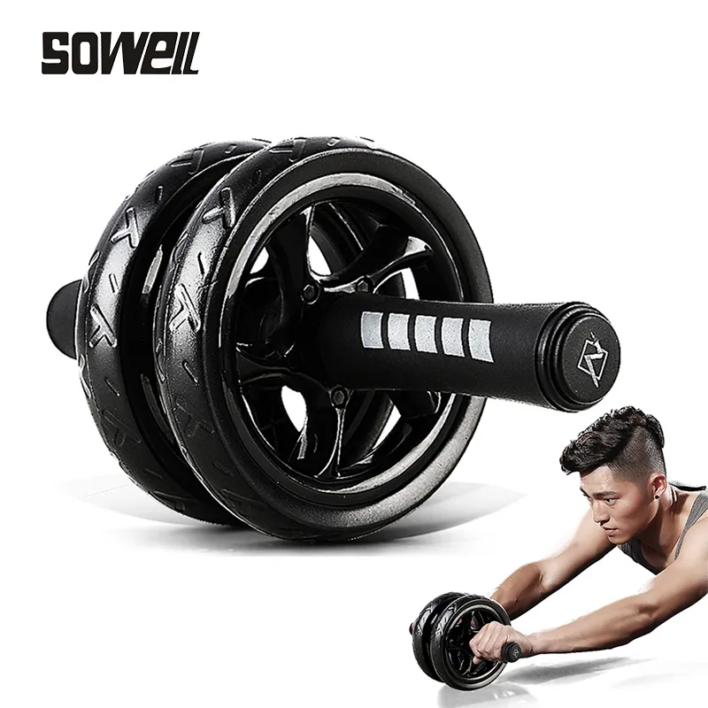 2019 Muskelövningsutrustning Hem Fitnessutrustning Dubbelhjul Abdominal Power Wheel AB Roller Gym Roller Trainer Training T200520