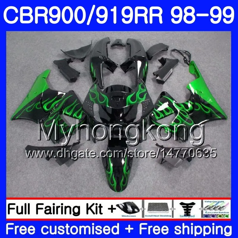 Body For HONDA CBR 900RR CBR 919RR CBR900 RR CBR919RR 98 99 278HM.0 CBR900RR CBR 919 RR CBR919 RR 1998 1999 Fairings kit Green flames black