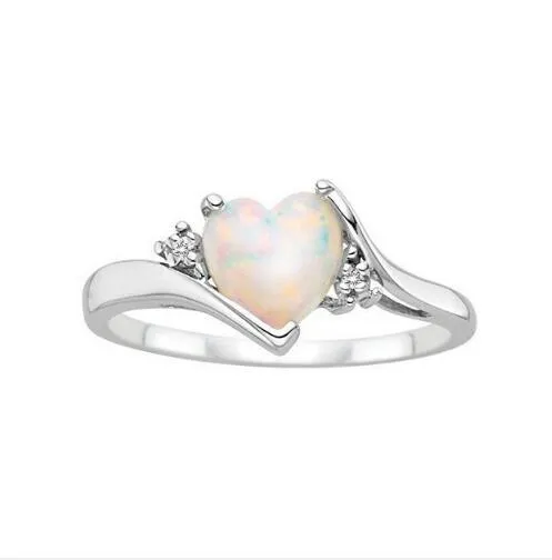 Élégant coeur opale bague cadeau de maman bleu pierre naturelle mode femmes bijoux argent alliage dames bagues de fiançailles AR18