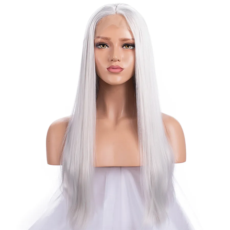 Straight Long Hair Sexy Färg Middle Parting Syntetisk Wig Cosplay Style Värmebeständig Vit Lace Front Paryk för afrikanska svarta kvinnor