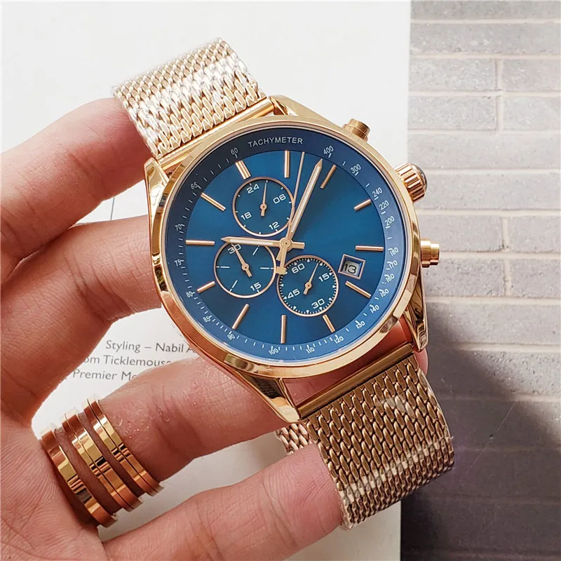 Bonne qualité marque montre hommes multifonction Style acier inoxydable calendrier Date Quartz montres-bracelets petits cadrans peuvent fonctionner BS01