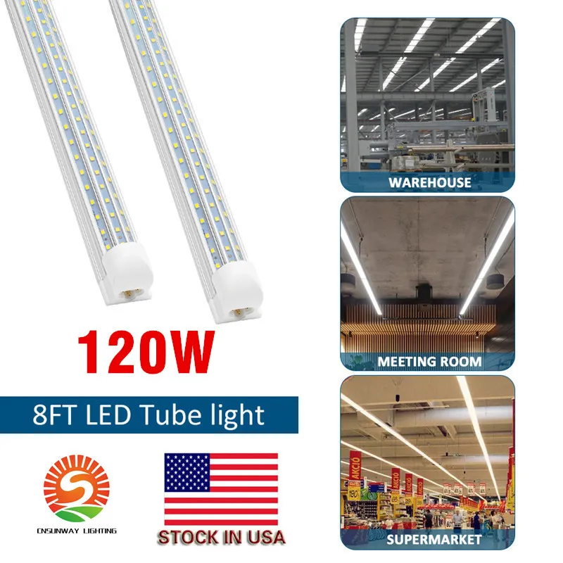 120W LED-rörljus 4FT 8FT D-formad integrerad LED T8 TUBE LIGHT V Format Dubbelsidig 3 Rader LED Shop Lights AC100-277V