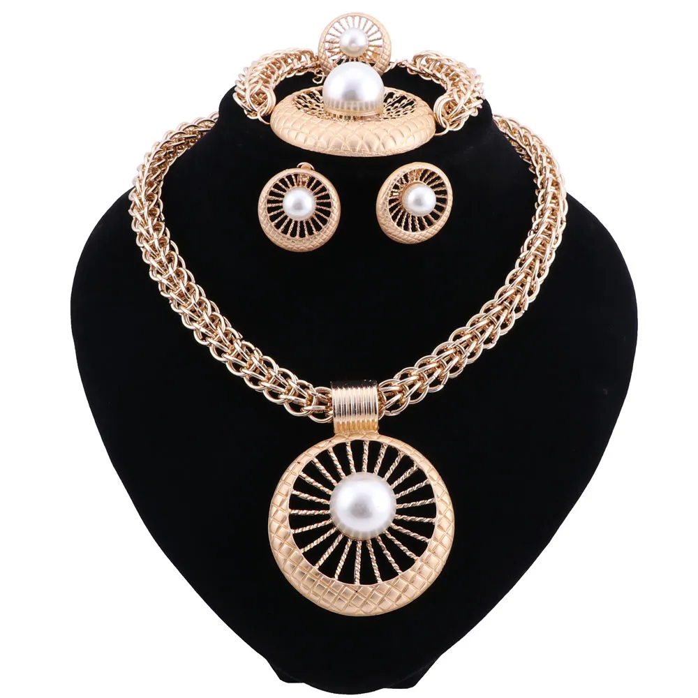 Lyx dubai guld färg kristall halsband örhängen smycken sätter mode nigerianska bröllop afrikanska pärlor kostym smycken