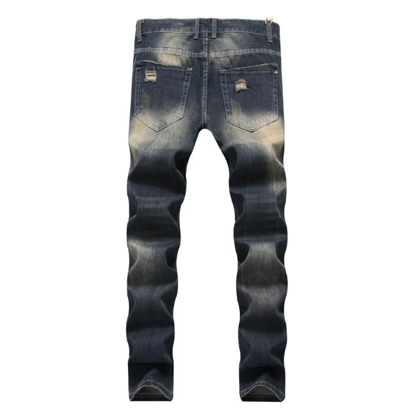 Moda masculina jeans finos casuais calças elásticas preto ajuste solto jeans jeans de grife para homem 218r