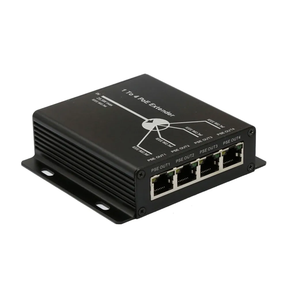 CCTV PoE Extender 1 Eingang 4 Ausgänge für POE/IP-Kamera/WLAN-AP bis zu 120 m Übertragungsentfernung 10/100 M LAN-Ports