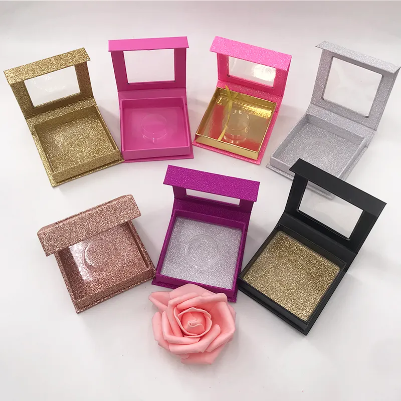 Empty Eyelashes Boxes Square Packaging Wholesale Custom Gold Silver Pink Black Color Empty Box for 16mm 20mm 25mm Lashes