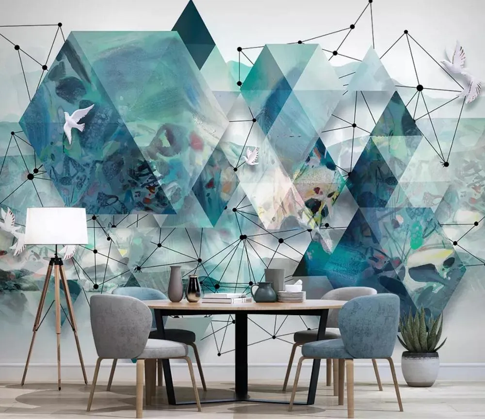 [Selbstklebend] 3D Blue Polygon 1993303 Wood Plank Texture 128 Fototapete Wall Print Decal Murals