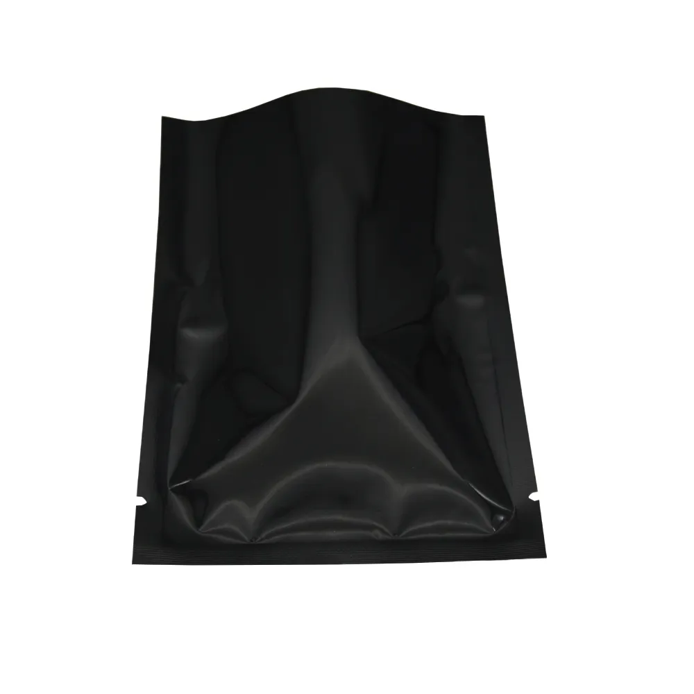 6 9cm Bolsas de comida con parte superior abierta negra Bolsa de paquete al vacío de papel de aluminio brillante Sellador térmico Sellable Polvo de café seco Embalaje Mylar Ba216f