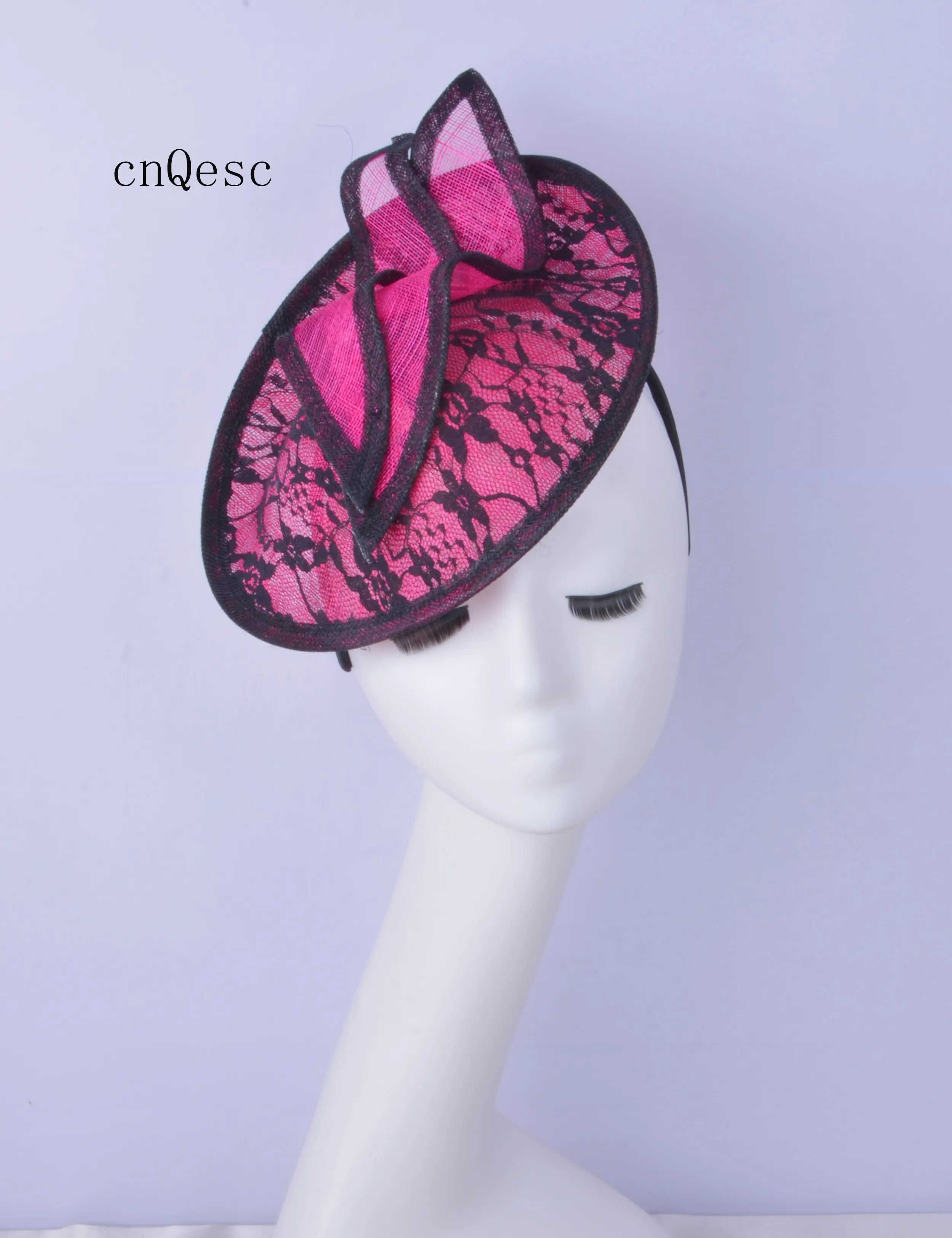 2019 hete roze zwarte sinamay fascinator kant hoofddeksel Kentucky Derby bruiloft races bruids douche moeder van de bruid