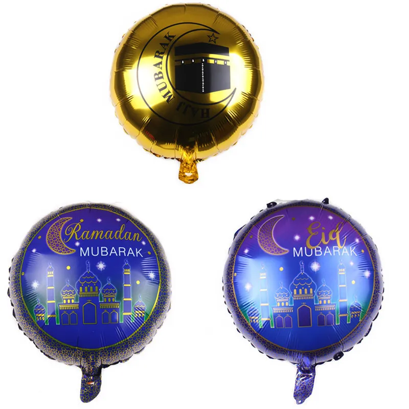 18 polegadas Rodada Eid Mubarak Foil Balloons Hajj Mubarak Decorações Star Moon Hélio Balão Ramadan Kareem Eid Al-Fitr Supplies