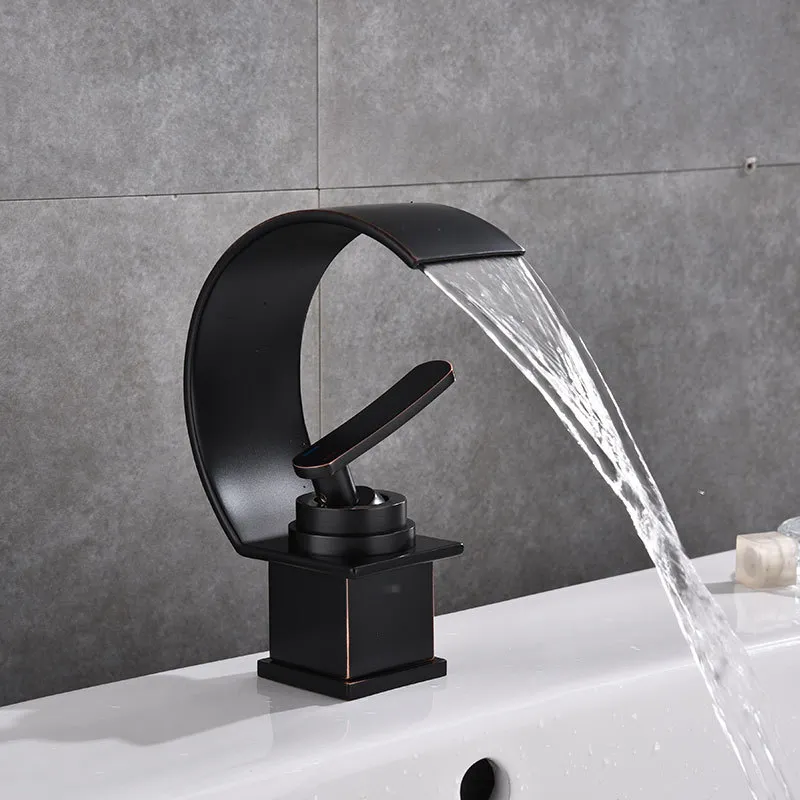 Grifo Lavabo Cascada Negro Alto, Monomando Grifo para Lavabos Sobre  Encimera para Baño, Diseño Moderno