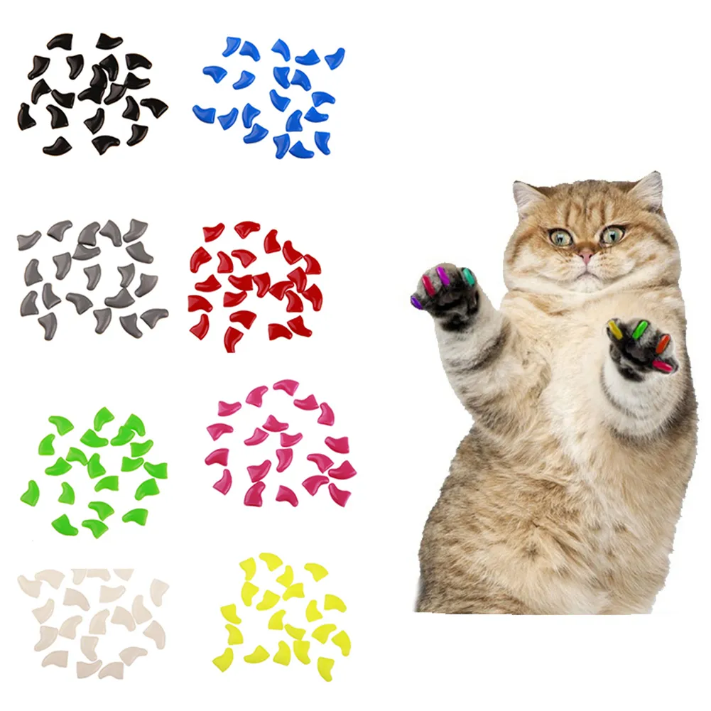 20pcs /lot Fashion Blister Card Soft Silicone Cat Nail Caps Cat Paw Claw  Pet Nail Protector With Adhesive Glue And Applicator
