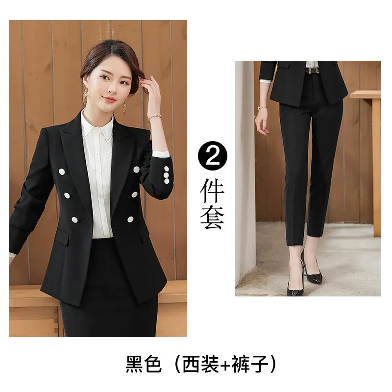 Professional Wear Suit Solid Color Casual Blazer Trousers Two Piece ...