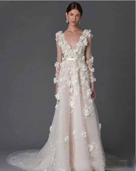 beach wedding dress dubai Beach Wedding Gowns 3D Foral Appliques Dubai Arabic Flower Country Bridal  Gowns