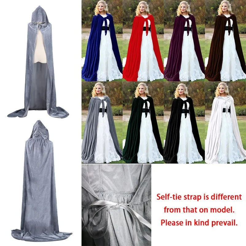 Halloween Long Hooded Cloak Velvet Cape Witches Princess Coats Outwear