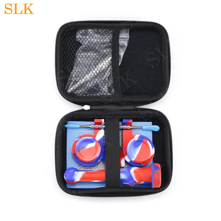 Vente en gros 6in1 Smoking Set Gift Bag Silicone dab paille Dabber Rig Tool et Wax Container verre tuyau de brûleur à mazout avec accessoires pour fumeurs