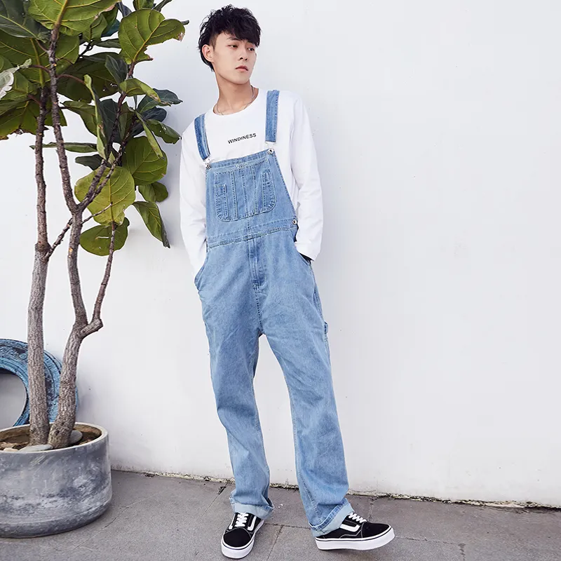 Hip-hop Wide Leg Bib Denim Overalls Men Large Size 50 huge Baggy cargo jean jumpsuits Fashion Straight cowboy RompersTrousers