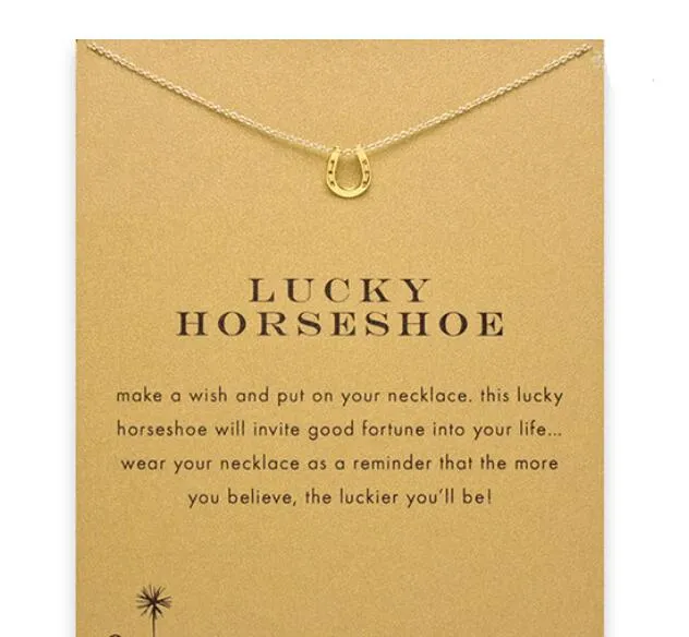 With card Silver and gold color cute Dogeared Necklaces with U pendant Lucky horseshoe Necklace Blessing Card Necklace2736437