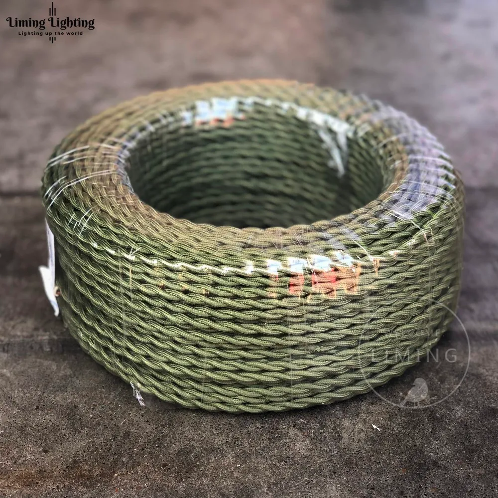 ArmyGreen 100m meter 2 * 0.75mm Vintage Twisted Electrical Wire Textil Kabel Edison Lamp Cord Flätad Retro Hängande Ljuslampa