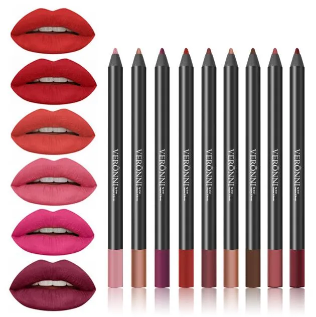 Wholesale-New Hot Lipstick Pencil Women's Professional Lipliner Waterproof Lip Liner Pencil 9 Colors Makeup Tools Comestic