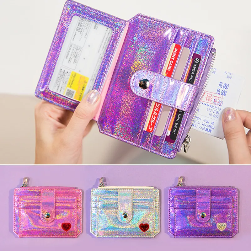 Kvinnor Sequins Laser Credit Bank Card Holder Organizer Student Gulligt ID-kort Mini Plånböcker Ficka för visitkort