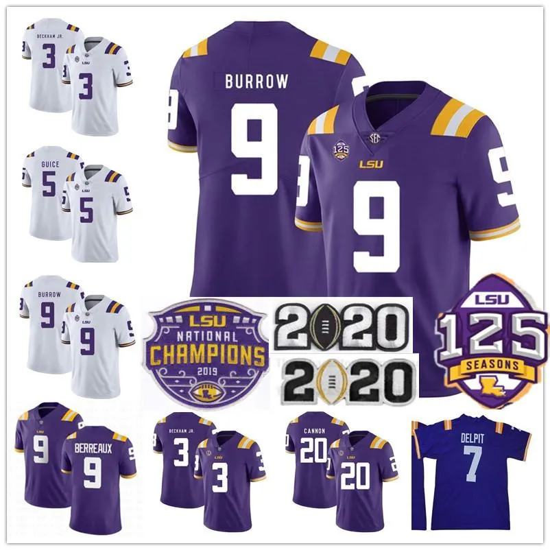 2019 Champions Mens Youth Joe Burrow Burreaux LSU Tigers Odell Beckham Jr. Grant Delpit Fournette Cannon Chase College Football Jerseys