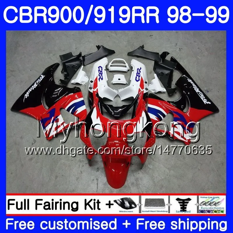 Body Stock rouge noir pour HONDA CBR 900RR CBR 919RR CBR900 RR CBR919RR 98 99 278HM.17 CBR900RR CBR 919 RR CBR919 RR 1998 1999 Kit de carénages