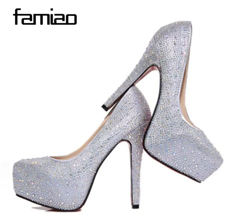Sparkly Silver High Heels 2018 Cocktail Party Evening Party Prom 9 cm Heels  Pointed Toe Ankle Strap Glitter Womens Shoes