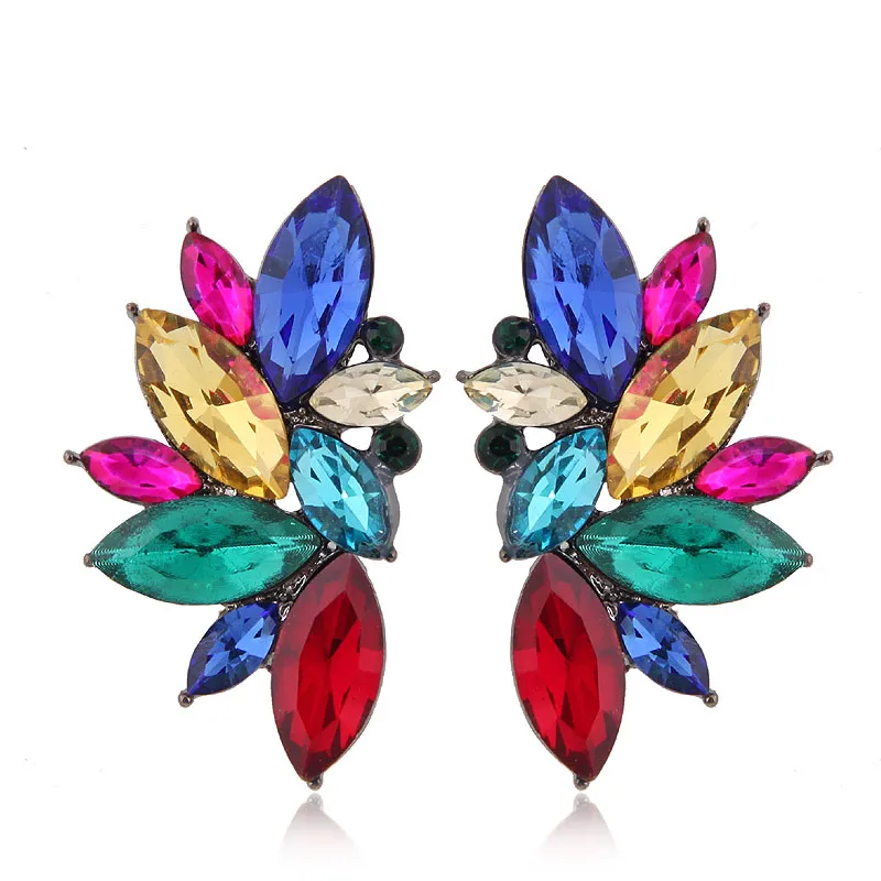 Pendientes coloridos Brincos, pendientes de tuerca con flores geométricas para mujer, pendientes de piedra de cristal coreanos, joyería de moda al por mayor