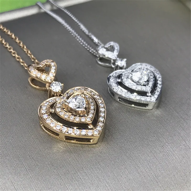 Vecalon Heart Shape Pendant Real 925 Sterling Silver Diamond Wedding Pendants With Necklace For Women Bridal Party Jewelry337U