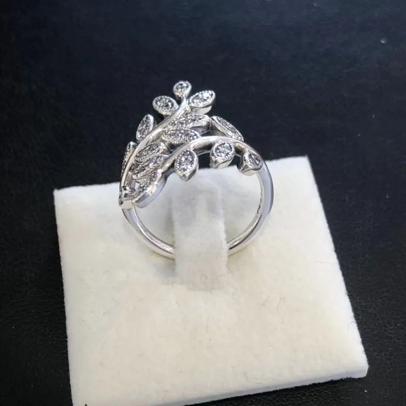 Groothandel-blad CZ Diamond Life Tree Ring met originele doos voor Pandora Real 925 Sterling zilveren sieraden vrouwelijke retro ring