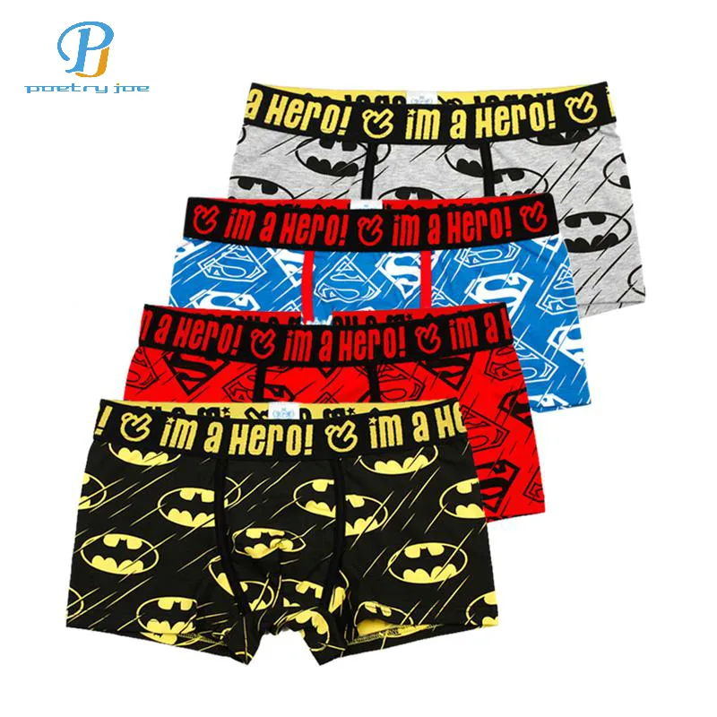 Pink Heroes 4pcs / lot Hommes Boxers Dessin Animé Imprimé Coton Sous-Vêtements Pour Hommes Sexy Marque Confort Slip Boxer Shorts C19042101