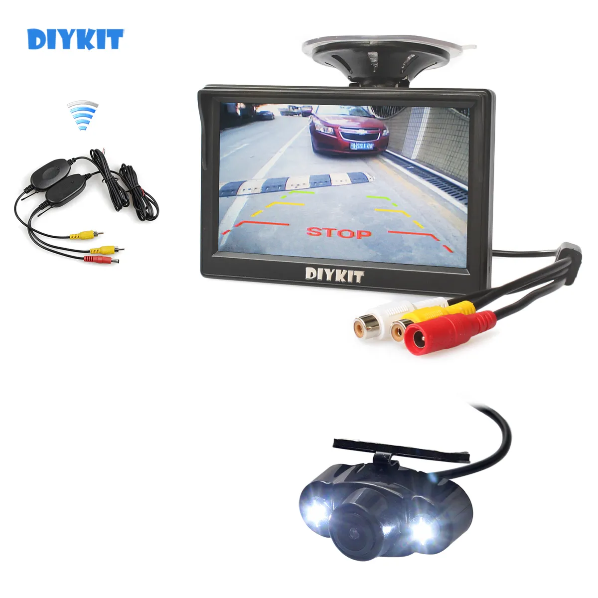 DIYKIT 무선 5 인치 LCD 디스플레이 자동차 모니터 후면보기 모니터 LED 나이트 비전 자동차 카메라 주차 시스템 키트