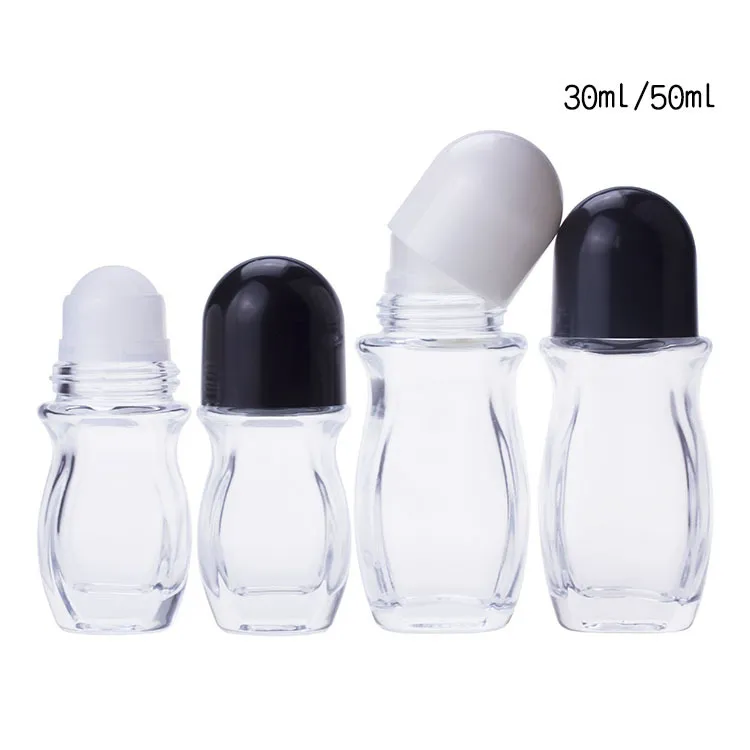 30ml 50ml / 1,69 1 oz Clear Refillerbara glasrullar Deodorantflaskor Återanvändbara läckagesäkra massagevalsflaskor behållare med rullboll