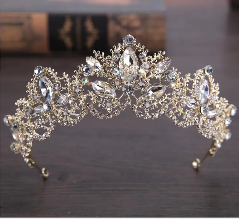 Bridal Headwear Barock Exquisite Crown Bride Light Gold Crown Wedding Tillbehör Crown Hair Tillbehör