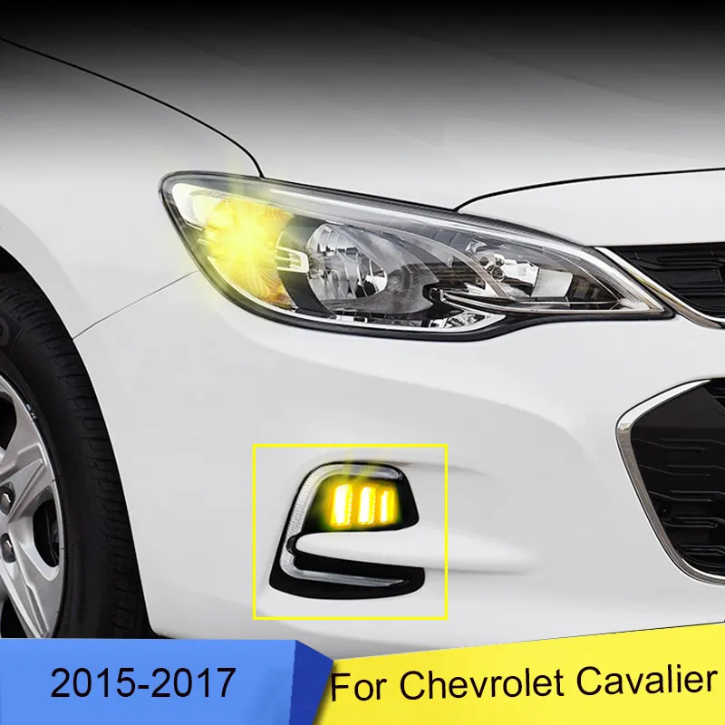 2st Car Blinkande LED Dagtid Running Light för Chevrolet Cavalier15-18 Vattentät YellowTurn Signal Indikatorlampa Fog Lampa LED DRL