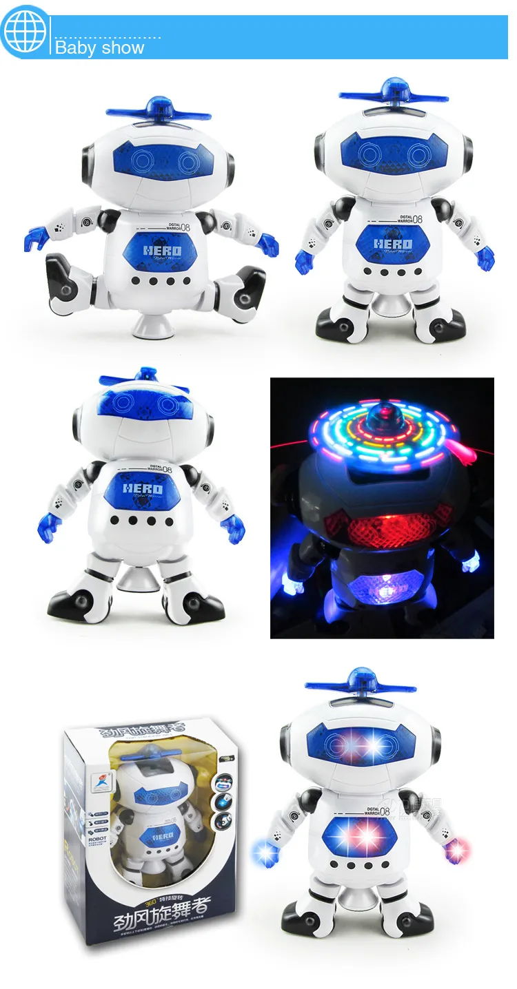 LHCER Cadeau ludique d'enfant de jouet de robot d'humanoïde de danse  d'éclairage rotatif de 360 ​​°, jouet d'éclairage de robot, jouet d'enfant  de robot 