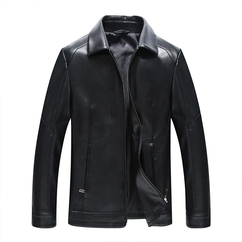 Vestes mi-longues en cuir véritable de mouton pour hommes, coupe-vent, manteaux de moto d'hiver, solides, Slim Fit, vêtements d'extérieur 801