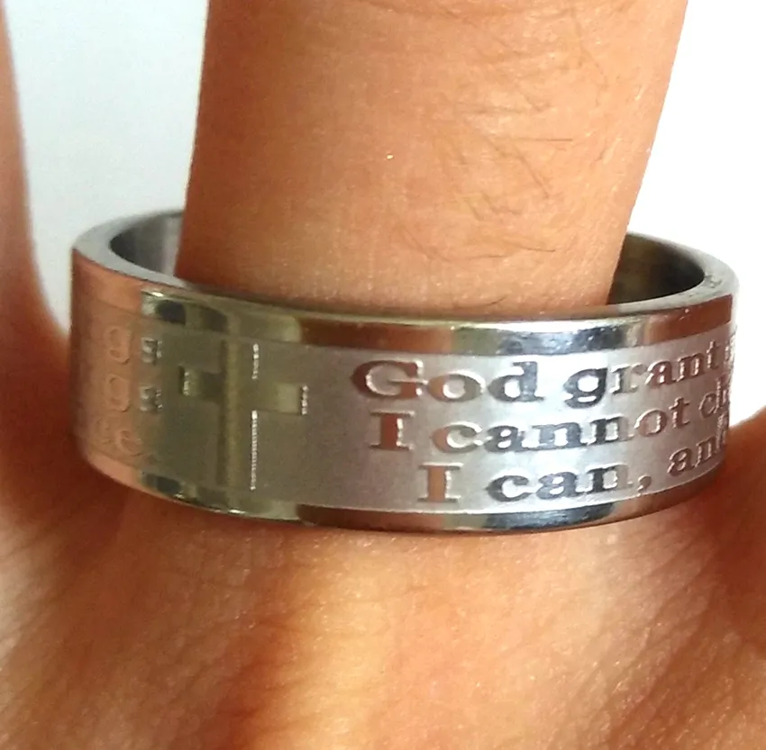 30pcs etch Serenity Prayer "God Grant me ...Stainless steel cross rings wholesale Religion Jewelry Lots