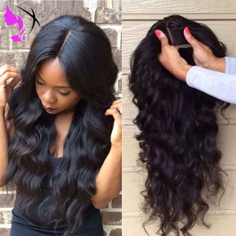 Toppkvalitet mode vågig stil hår svart brasiliansk peruk kroppsvåg värmebeständig syntetiska spets fram peruker för Afrika amerikanska kvinnor