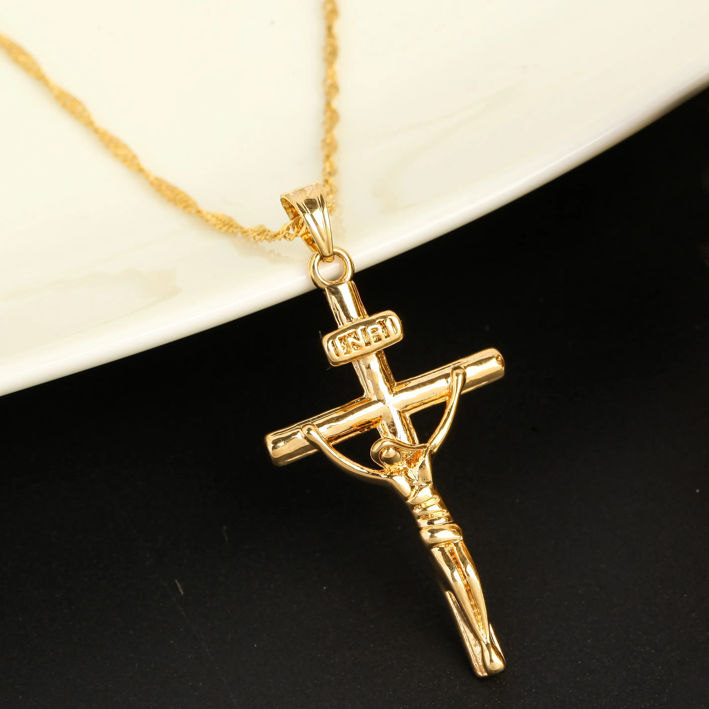 Cor cruz corrente masculino crucifixo colar pingente feminino jesus amarelo ouro cheio jóias presente perfeito